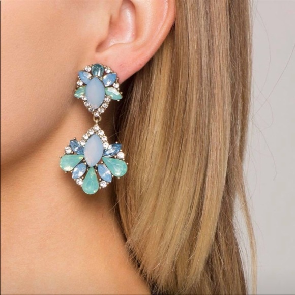 Multi Blue Rhinestone Earrings - Picture 2 of 2